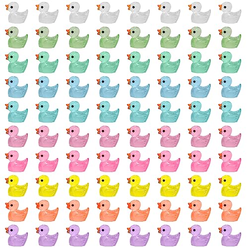 80 Stück Mini-Enten aus Kunstharz, leuchtend, handgefertigte Enten, realistische Entchen, können verwendet werden, um Aquarien, Puppenhäuser, Topfpflanzen zu dekorieren (10 Farben) von TAFACE