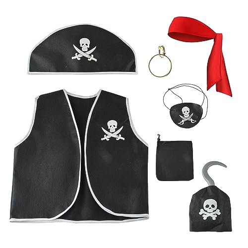 TAFACE 1 Set Piratenkostüme Für Kinder, Piratenkostümzubehör Für Kinder, Piratenkapitän-Verkleidungsset, Piratenkostüm Für Halloween-Party TAFACE 1 Set Piratenkostüme Für Kinder, Piratenkostümzubehör Für Kinder, Piratenkapitän-Verkleidungsset, Piratenkostüm Für Halloween-Party von TAFACE