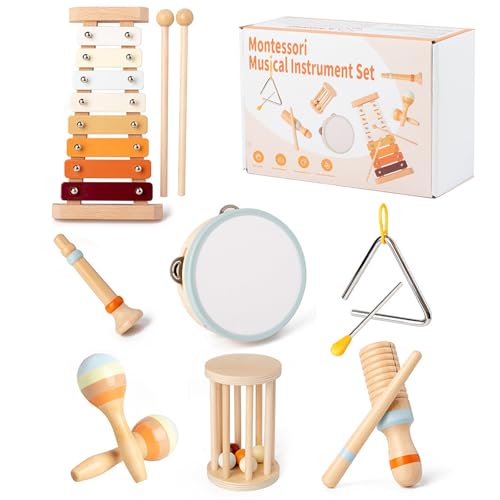 TAIHOBO Musikinstrumente für Kinder, 7-Teiliges Montessori Baby Musikspielzeug, mit Xylophon und Trommel Kinder und Holz Trompete Kinder, Musikinstrumente Kinder für Vorschulbildung Von 1-3 Jahre TAIHOBO Musikinstrumente für Kinder, 7-Teiliges Montessori Baby Musikspielzeug, mit Xylophon und Trommel Kinder und Holz Trompete Kinder, Musikinstrumente Kinder für Vorschulbildung Von 1-3 Jahre von TAIHOBO