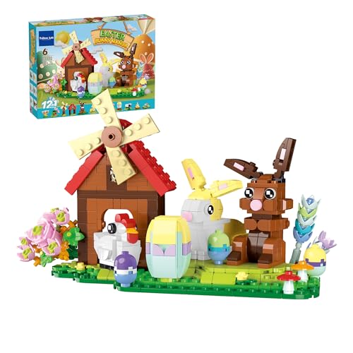 TAIKONLAB Ostereier Bunny Herrenhaus Bauklötze Spielzeugset, niedliche Bauernhoftier-Rabbit- und Eierfiguren, 12 in 1 Mini-Modelle Klemmbausteine für Kinder zum freien Erstellen von MOCs (665 Teile) von TAIKONLAB