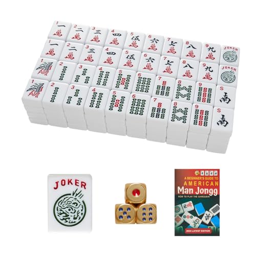 TAIKULA American Mahjong Tiles 3 cm American Mahjong Set 166 weiße Premium-Mahjong-Fliesen mit 3 goldenen Metallwürfeln und Regeln Anleitung (evtl. nicht in deutscher Sprache) von TAIKULA