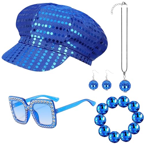 TAIXING 5 Stück Abba Zubehör 70er Jahre Disco Zubehör für Frauen Disco Kostüm Set mit Pailletten Glitzer Hut Bling Sonnenbrille Retro Ohrringe Abba Dress Up für Mottoparty, Tanz & Geburtstag (Blau) TAIXING 5 Stück Abba Zubehör 70er Jahre Disco Zubehör für Frauen Disco Kostüm Set mit Pailletten Glitzer Hut Bling Sonnenbrille Retro Ohrringe Abba Dress Up für Mottoparty, Tanz & Geburtstag (Blau) von TAIXING