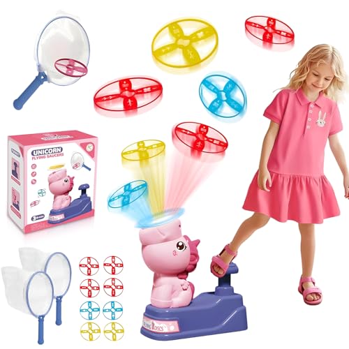 TAIZER Outdoor Spielzeug ab 3 4 5 6 7 8 Jahre Mädchen,Propeller Spielzeug Kinder,Outdoor Spiele für Kinder,Einhorn Spiel,Gartenspiele,Flying Disc Launching Toys,Kindergeschenke für Mädchen von TAIZER
