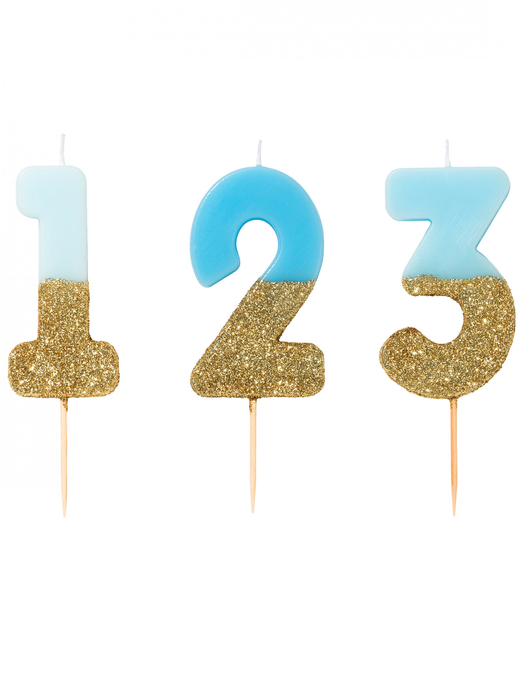 Blaue und goldene Glitzer-Zahlenkerze auf Spieß 13,8 cm für Kuchen Blaue und goldene Glitzer-Zahlenkerze auf Spieß 13,8 cm für Kuchen von TALKING TABLES