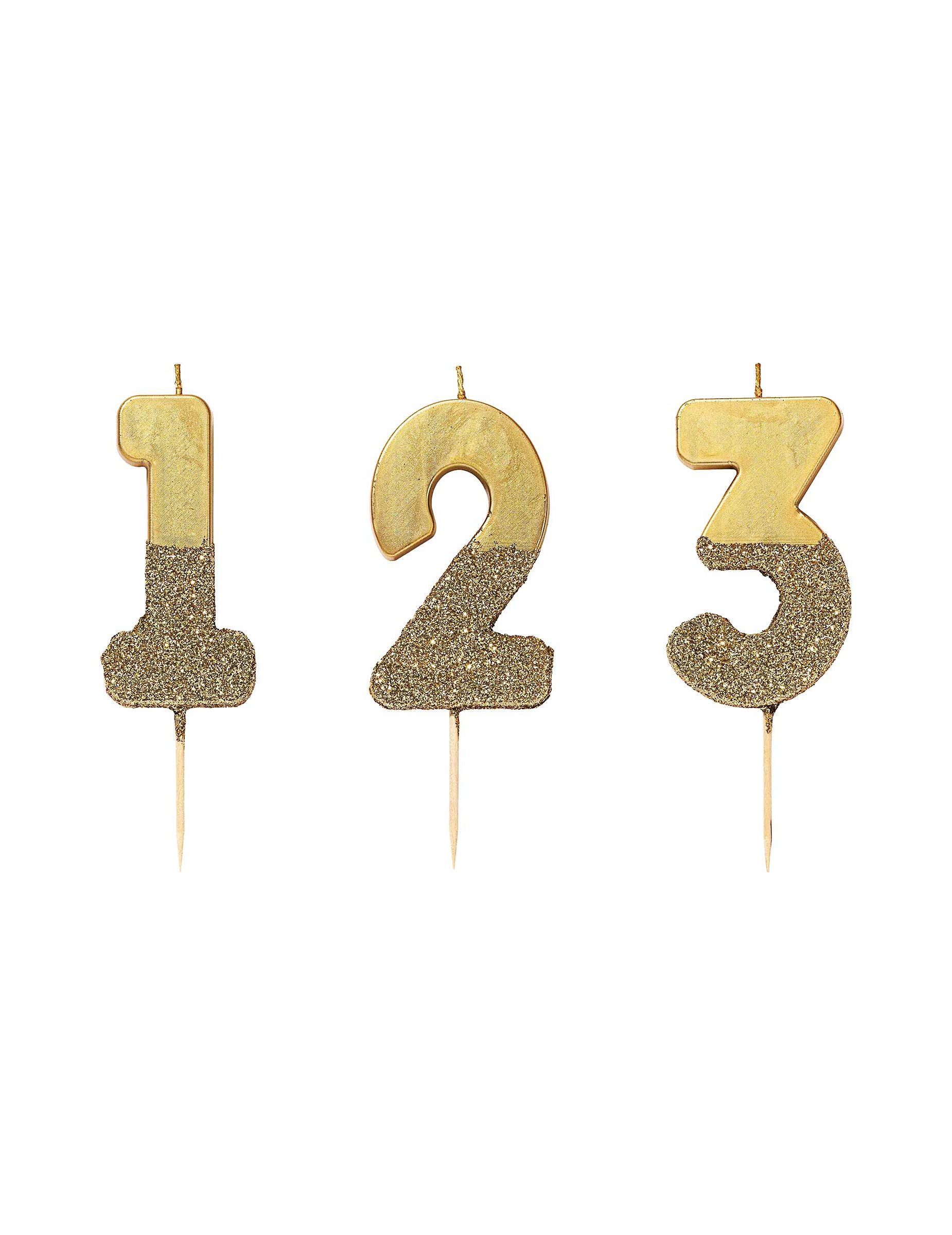 Zahlen-Kerze Kuchendekoration gold 13,8cm von TALKING TABLES