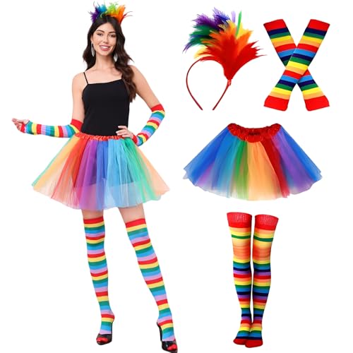 TALWIOR Damen Regenbogen Kostüm, Karneval Kostüm mit Tüllrock und Feder Stirnband, Faschingskostüm Damen für Karneval & Party TALWIOR Damen Regenbogen Kostüm, Karneval Kostüm mit Tüllrock und Feder Stirnband, Faschingskostüm Damen für Karneval & Party von TALWIOR