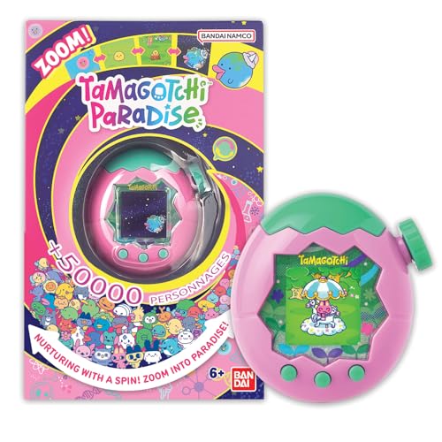 Bandai - Tamagotchi Paradise Erde - Virtuelles Haustier zum Aufziehen - Tamagotchi Interaktives Spielzeug auf Deutsch, Zoom - Modell Erde in Rosa und Grün - Spielzeug für Kinder ab 6 Jahren - 43421 von TAMAGOTCHI