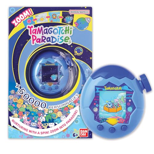 Bandai - Tamagotchi Paradise Wasser - Virtuelles Haustier zum Aufziehen - Tamagotchi Interaktives Spielzeug auf Deutsch, Zoom-Drehrad - Modell Wasser in Blau - Spielzeug für Kinder ab 6 Jahren - 43422 von TAMAGOTCHI