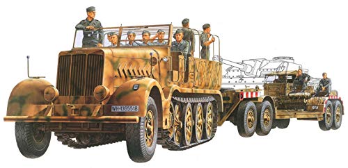 TAMIYA 300035246-1:35 WWII Sonderkraftfahrzeug 9 Famo mit Tieflader (12), Braun, Schwarz, Grün von TAMIYA