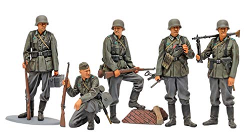 TAMIYA 35371 Militär 1:35 Fig-Set Deutsche Infanterie 1941/42 (5), originalgetreue Nachbildung, Modellbau, Plastik Bausatz, Basteln, Hobby, Kleben, Modellbausatz, Zusammenbauen, unlackiert von TAMIYA