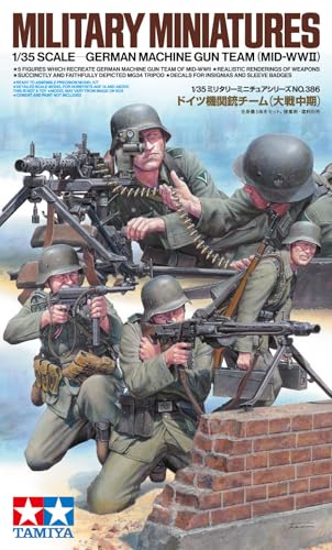 TAMIYA 35386 1:35 Fig.-Set Dt. MG Truppen (5) Mit.WW2 originalgetreue Nachbildung, Modellbau, Plastik Bausatz, Basteln, Hobby, Kleben, Modellbausatz, Zusammenbauen, unlackiert von TAMIYA