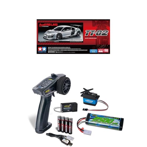 TAMIYA 58749 1:10 RC Audi R8 LMS 2008 TT-02 Bundle Komplettset Start- ferngesteuertes Auto, Fahrzeug, Modellbau, Zusammenbauen, Hobby, RC Bausatz von TAMIYA