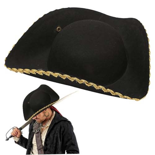TANGPINGMAO Tricorn Hut Faux Leder Halloween Piratenhut Unisex mit sicherem Knopf bequem kolonial für Erwachsene tragen TANGPINGMAO Tricorn Hut Faux Leder Halloween Piratenhut Unisex mit sicherem Knopf bequem kolonial für Erwachsene tragen von TANGPINGMAO