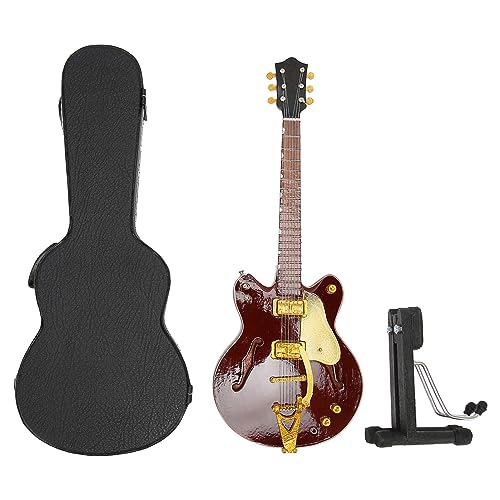 Rot-goldenes 10-Zoll-Miniatur-E-Gitarren-Nachbildungsmodell mit Ständer und Koffer, Musikinstrument-Ornament für Desktop-Dekoration und Rot-goldenes 10-Zoll-Miniatur-E-Gitarren-Nachbildungsmodell mit Ständer und Koffer, Musikinstrument-Ornament für Desktop-Dekoration und von TANIQIACA