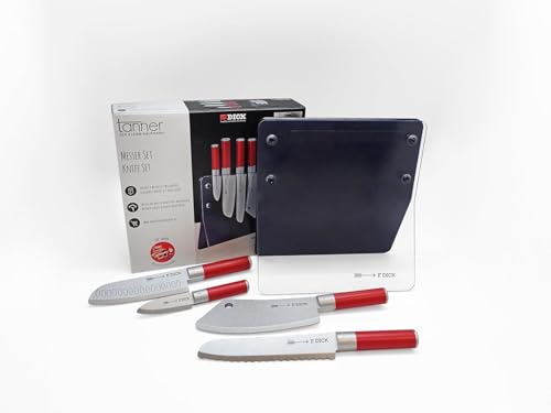 TANNER - Der kleine Kaufmann DEKO - F. Dick Messer Set mit 4 Holzmessern inkl. Messerblock (Abmessung 18,5 x 9 x 28,5 cm, Material FSC-zertifiziertes Holz) 0507.3 von TANNER