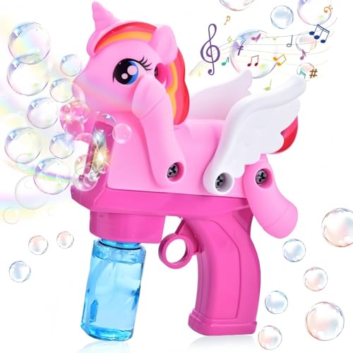 Einhorn-Seifenblasenpistole, Automatische Seifenblasenmaschine für Kind, Bubble Machine Gun mit Musik und 2 Flaschen Seifenblasen Flüssigkeit, Outdoor Spielzeug für Mädchen/Party/Hochzeit, Rosa von TANSAR