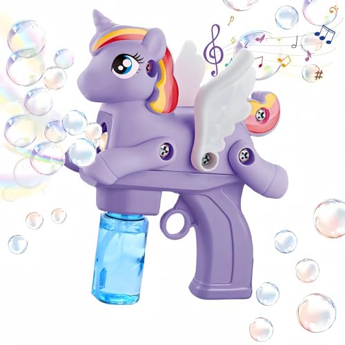 Einhorn-Seifenblasenpistole, Automatische Seifenblasenmaschine für Kind, Bubble Machine Gun mit Musik und 2 Flaschen Seifenblasen Flüssigkeit, Outdoor Spielzeug für Mädchen/Party/Hochzeit, Purple von TANSAR