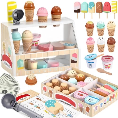 Eisdiele-Kinder-Holz, Holzspielzeug Spielküche Zubehör, EIS-Spielzeug für Kind, Kinderspielzeug ab 6 Jahre Junge Mädchen Eisdiele-Kinder-Holz, Holzspielzeug Spielküche Zubehör, EIS-Spielzeug für Kind, Kinderspielzeug ab 6 Jahre Junge Mädchen von TANSAR