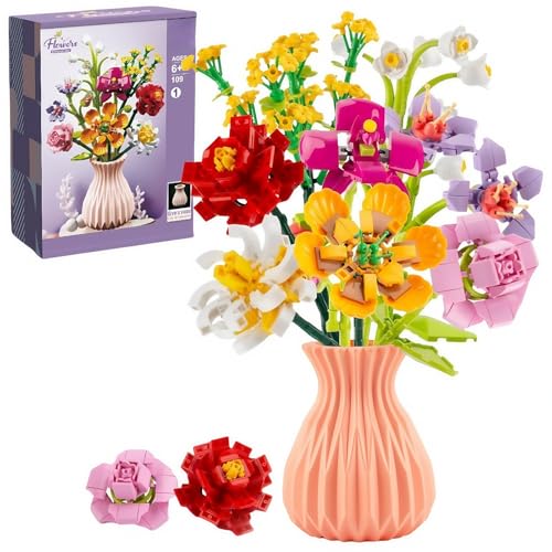 TANSAR Blumenstrauß Bausatz mit Blumenvase, 756 Stück Blumen Bausteine, Flower Bouquet Botanical Kollektion für Erwachsene Frauen Büro und Heimdekoration, Geschenke zum Muttertag, Valentinstag TANSAR Blumenstrauß Bausatz mit Blumenvase, 756 Stück Blumen Bausteine, Flower Bouquet Botanical Kollektion für Erwachsene Frauen Büro und Heimdekoration, Geschenke zum Muttertag, Valentinstag von TANSAR