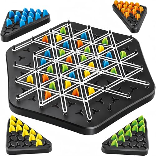 Brettspiele ab 4 5 6 7 Jahre, Triggles-Spiel, Ketten Dreieck Schachspiel, Spiele für 2 bis 4 Personen, Knobelspiele für Kind ab 8 9 10, Gummibänder Spiel für Familientreffen von TANSAR