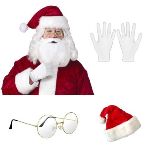TANTAKO 5 Stück Nikolaus Perücke Set, Weihnachtsmann Perücke+Bart+Handschuhe+Mütze+Brille für Weihnachtsfeier Kostüm TANTAKO 5 Stück Nikolaus Perücke Set, Weihnachtsmann Perücke+Bart+Handschuhe+Mütze+Brille für Weihnachtsfeier Kostüm von TANTAKO