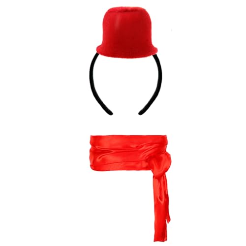 TANTAKO Mini Fez Hut Stirnband und Roter Gürtel Set Karneval Fasching Fastnacht Kostüm TANTAKO Mini Fez Hut Stirnband und Roter Gürtel Set Karneval Fasching Fastnacht Kostüm von TANTAKO
