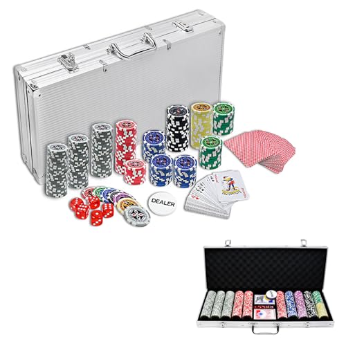 TANYEAR Pokerkoffer Pokerset mit 500 Laser Pokerchips Poker Komplett Set Pokerkarten Poker Chips inkl. 2xPokerdecks, Alu Pokerkoffer, 5xWürfel, 3xDealer Button, Silber TANYEAR Pokerkoffer Pokerset mit 500 Laser Pokerchips Poker Komplett Set Pokerkarten Poker Chips inkl. 2xPokerdecks, Alu Pokerkoffer, 5xWürfel, 3xDealer Button, Silber von TANYEAR
