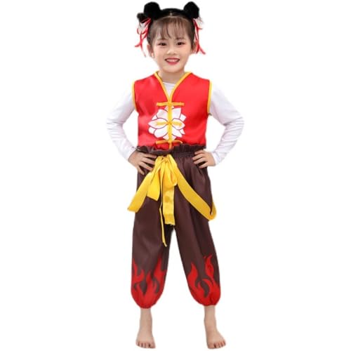 TANZEQI Chinesisches Hanfu-Anzug, Nezha-Performance-Kostüm für Jungen und Mädchen und Erwachsene, chinesische Mythologie, Cosplay-Outfit (lange Ärmel ohne Zubehör, 130 cm) von TANZEQI