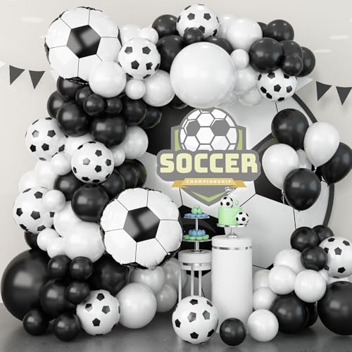 Fußballballon-Girlande, Bogen-Set, 55,9 cm, 45,7 cm, 30,5 cm, 25,7 cm, Schwarz-Weiß und Fußball-Druck-Luftballons mit 4D-Fußball-Folie, Heliumballon, Fußball-Party-Dekorationen für Geburtstage Fußballballon-Girlande, Bogen-Set, 55,9 cm, 45,7 cm, 30,5 cm, 25,7 cm, Schwarz-Weiß und Fußball-Druck-Luftballons mit 4D-Fußball-Folie, Heliumballon, Fußball-Party-Dekorationen für Geburtstage von TAOYE
