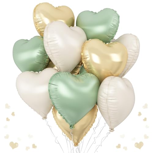 Herzförmige Luftballons in Salbeigrün und Gold, 45,7 cm, Grün/Creme/Weiß, Helium-Folienballon für Dschungel, Wald, Geburtstag, Hochzeit, Babyparty, Party-Dekoration, 12 Stück Herzförmige Luftballons in Salbeigrün und Gold, 45,7 cm, Grün/Creme/Weiß, Helium-Folienballon für Dschungel, Wald, Geburtstag, Hochzeit, Babyparty, Party-Dekoration, 12 Stück von TAOYE