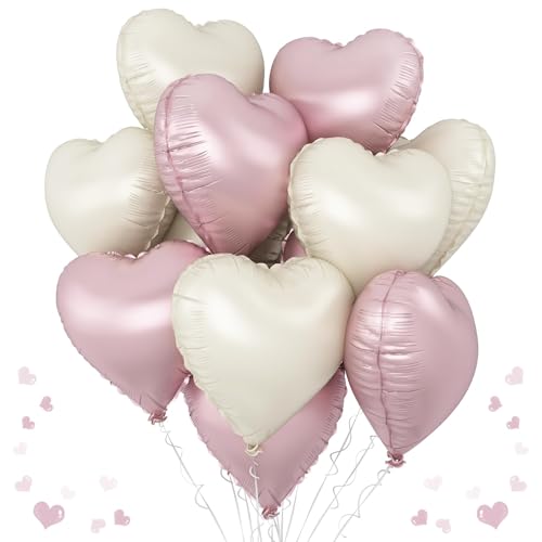 Rosa weiße Herzballons, 45,7 cm, Babyrosa und cremefarben, Helium-Folien-Herzballon, 10 Stück, Pastell-Nude und Hellrosa, Herzform, Mylar-Luftballons für Boho-Mädchen, Frauen, Geburtstag, Babyparty Rosa weiße Herzballons, 45,7 cm, Babyrosa und cremefarben, Helium-Folien-Herzballon, 10 Stück, Pastell-Nude und Hellrosa, Herzform, Mylar-Luftballons für Boho-Mädchen, Frauen, Geburtstag, Babyparty von TAOYE