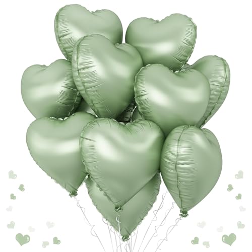 Salbeigrün Herz-Folienballon, 10 Stück olivgrüne Herz-Helium-Ballons, hellgrüne herzförmige Mylar-Luftballons für Dschungelsafari-Party, Geburtstag, Abschlussfeier, Garten, Hochzeit, Babyparty Salbeigrün Herz-Folienballon, 10 Stück olivgrüne Herz-Helium-Ballons, hellgrüne herzförmige Mylar-Luftballons für Dschungelsafari-Party, Geburtstag, Abschlussfeier, Garten, Hochzeit, Babyparty von TAOYE
