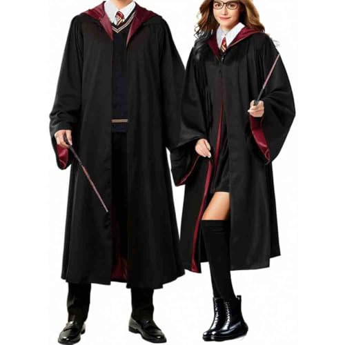 TAOYIO Magier Robe Kostüm Damen Umhang, Zauberer Halloween Kostüm Erwachsene, Unisex Uniform 7-teiliges Set,Rot-XXL von TAOYIO