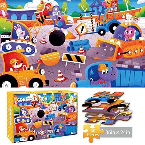 TAOZI&LIZHI Kinderpuzzle, XXL Riesenpuzzle Baustelle mit 46 Teilen für Kinder ab 3 Jahren, Weihnachtliche Kleinkindpuzzles mit Tragbarer Geschenkbox, Lern- und Bildungsspielzeug für Vorschulkinder von TAOZI&LIZHI