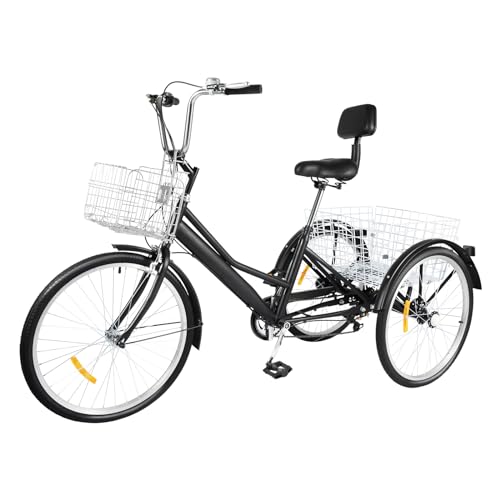 Dreirad Für Erwachsene 24 Zoll Dreirad Für Erwachsene Mit Rückenlehne 7 Gang Dreirädriges Cruiser-Fahrrad Ausgestattet Mit Korb Schwarz Dreirad Für Erwachsene 24 Zoll Dreirad Für Erwachsene Mit Rückenlehne 7 Gang Dreirädriges Cruiser-Fahrrad Ausgestattet Mit Korb Schwarz von TAPMING