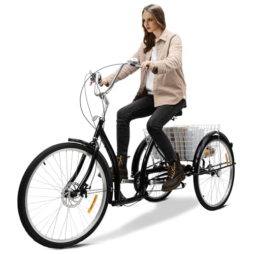 Erwachsene Dreirad, 3 Räder Fahrrad, 26 Zoll Tricycle, erwachsenendreirad, Dreiradfahrrad mit großem Korb, Tricycle Dreirädriges, geeignet für Einkaufen, Picknick, Reisen von TAPMING