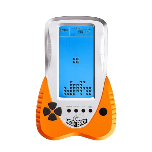 TAQY Blaue Hintergrundbeleuchtung Blockspielkonsole 3398 in 1 Retro Panzerschlacht/Schlange Taschenpuzzlespielkonsole Tragbare Handspielkonsole aus Bausteinen Geschenke für Teenager/Kinder (Orange) von TAQY