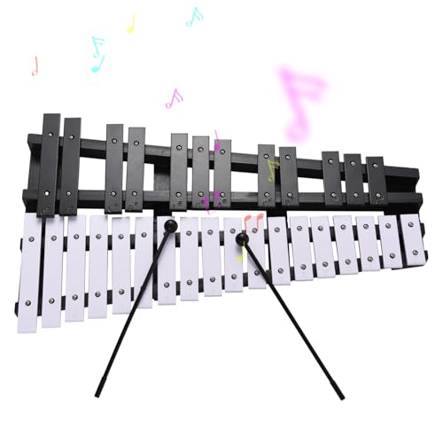 TARSHYRY 30 Hinweis Glockenspiel Faltbares Xylophon -Aluminiumbalken Percussion Instrument Tragbar für Anfängerschüler [musikalische Ausbildung] (Schwarz-Weiss) von TARSHYRY