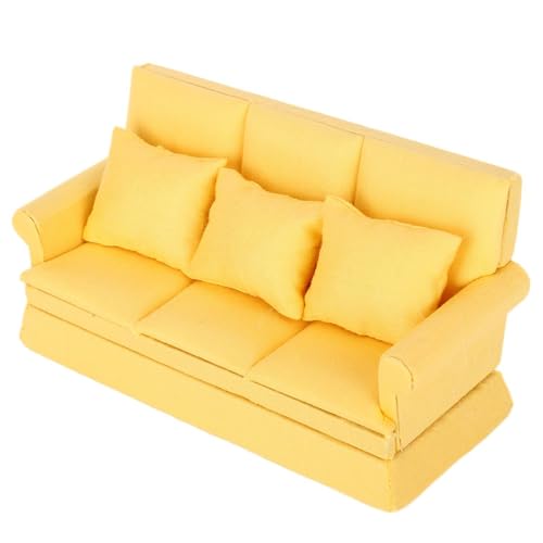 TARSHYRY Dollhouse Couch mit Kissen, Puppenhausmöbel Holztuch mit 3 Prozentpunkten Kissen Mini -Couch für Puppenhausdekoration (Yellow) von TARSHYRY