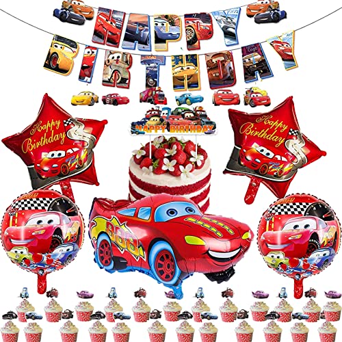 TASAHNI 51 Stück Cars Geburtstag Dekoration Set Car Geburtstagsdeko Jungen Auto Folienballons für Kindergeburtstage Kinderzimmer Dekorationen Themenpartys von TASAHNI