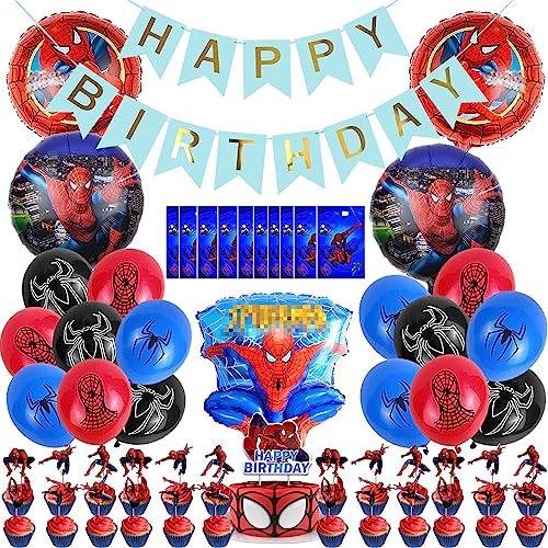 TASAHNI 68 Stück Spiderman Luftballons Geburtstag Kinder Wunderschön Kinder Geburtstag Party Dekoration Set Wiederverwendbar mit Mitgebsel Tüten für Kindergeburtstage Feste von TASAHNI