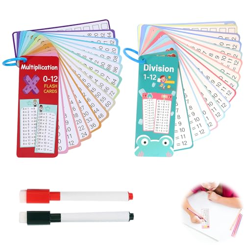 1x1 Lernkarten, Multiplikation und Division Einmaleins 1x1 Lernen Spiel Einmaleins Lernen Lernkarten Kinder Multiplikationskarten mit 4 Löschbaren Stiften Einmaleins Karten von 1 bis 12 Lernhilfe von TASSFROO
