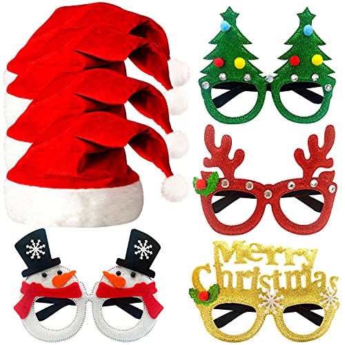 8 Stück Weihnachtsmütze Weihnachtsbrille, Weihnachts Photo Requisiten Weihnachtsfeier Zubehör für Urlaub Gefälligkeiten, Kinder und Erwachsene von TATAFUN