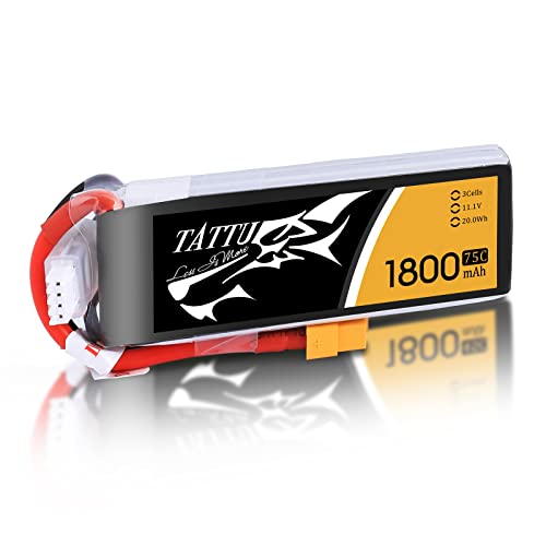 Tattu 1800mAh 75C 3S 11.1V LiPo Akku mit XT60 Stecker für RC Hubschrauber Flugzeug Drones FPV von TATTU