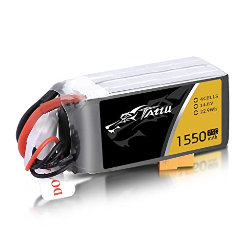 Tattu 4S LiPo Akku 1550mAh 14.8V 75C 4S Batterie mit XT60 Stecker for FPV Racing Quadcopters Helikopter Flugzeuge und RC Drone,RC Heli Airplane Tattu 4S LiPo Akku 1550mAh 14.8V 75C 4S Batterie mit XT60 Stecker for FPV Racing Quadcopters Helikopter Flugzeuge und RC Drone,RC Heli Airplane von TATTU