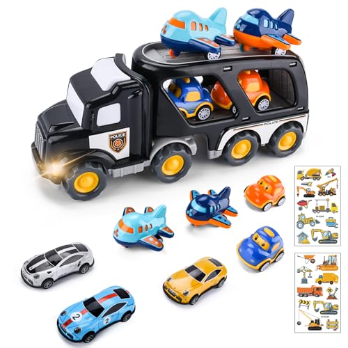 TAVADA 8 in 1 Auto Cars LKW Transporter Kinder Spielzeug Set mit Licht und Musik ab 1 2 3 4 5 Jahre Junge Mädchen, Ideales Spielzeugauto Geschenk für Geburtstage, Kindertag, Weihnachten von TAVADA
