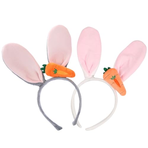 TAXTYHRE Hasenohren Haarreif, Hase Ohren Haarbänder, 2 Stück Plüsch Stirnbänder, Rosa Graue Hasenohren, für Ostern Party Karneval Geburtstag Kostüm Cosplay von TAXTYHRE