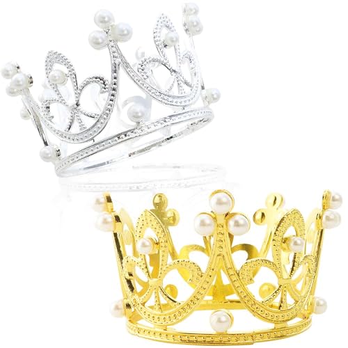 TAXTYHRE 2 Stück Mini Krone Kuchen Topper, Gold Silber Krone Tortenaufsatz, Strass Perlen Kronen Dekoration, für Babyparty Hochzeit Brautdusche Royal Thema Geburtstag Party TAXTYHRE 2 Stück Mini Krone Kuchen Topper, Gold Silber Krone Tortenaufsatz, Strass Perlen Kronen Dekoration, für Babyparty Hochzeit Brautdusche Royal Thema Geburtstag Party von TAXTYHRE