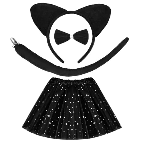 TAXTYHRE 4 Stück Katzen Kostüm, Katzenkostüm Kinder, Katzenohren Haarreif, Katze Lang Schwanz Fliege Schwarzes Tutu, Tierkostüm Kinder Katze für Fasching Karneval Cosplay Geburtstag Party TAXTYHRE 4 Stück Katzen Kostüm, Katzenkostüm Kinder, Katzenohren Haarreif, Katze Lang Schwanz Fliege Schwarzes Tutu, Tierkostüm Kinder Katze für Fasching Karneval Cosplay Geburtstag Party von TAXTYHRE