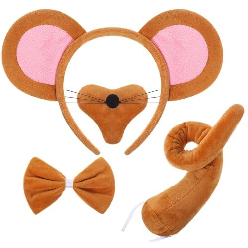 TAXTYHRE 4 Stück Maus Kostüm Set, Maus Ohren Stirnband, Maus Nase Fliege Schwanz, Tier Kostüm Zubehör, für Kinder Geburtstagsfeier Maskerade Cosplay Halloween Karneval TAXTYHRE 4 Stück Maus Kostüm Set, Maus Ohren Stirnband, Maus Nase Fliege Schwanz, Tier Kostüm Zubehör, für Kinder Geburtstagsfeier Maskerade Cosplay Halloween Karneval von TAXTYHRE